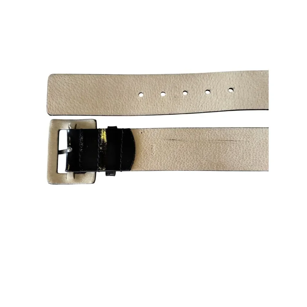 Nine West genuine patent black leather wide belt women’s small classy demure